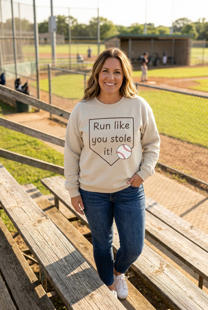 Run Like You Stole It Baseball Crewneck Sweatshirt