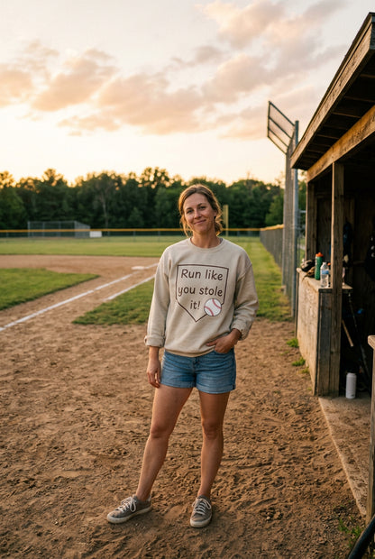 Run Like You Stole It Baseball Crewneck Sweatshirt