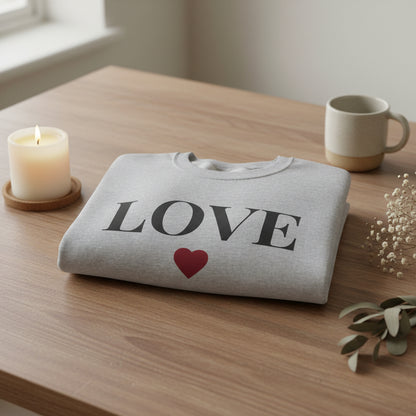 Women’s LOVE Sweatshirt, Cute Heart Graphic Crewneck, Romantic Casual Pullover