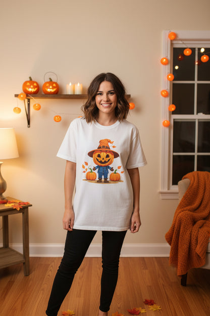 Women’s Scarecrow Pumpkin Halloween T-Shirt, Cute Fall Graphic Tee, Autumn Shirt