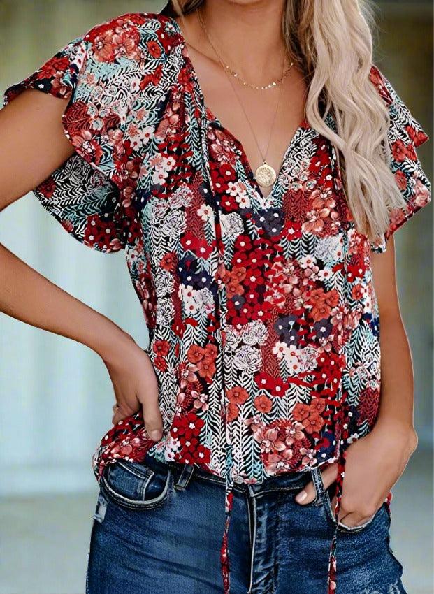 Chic Short Sleeve V-Neck Ladies Blouse | Timeless Fashion