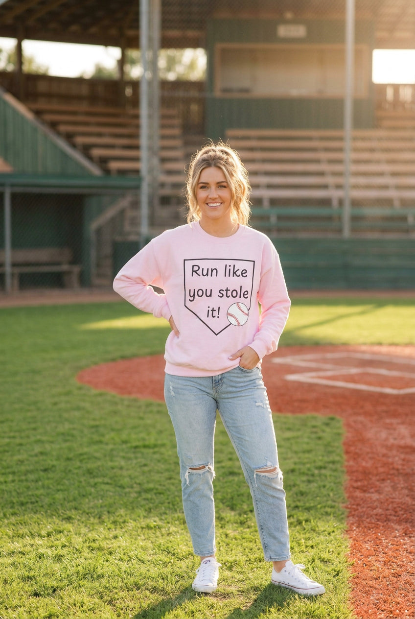 Run Like You Stole It Baseball Crewneck Sweatshirt