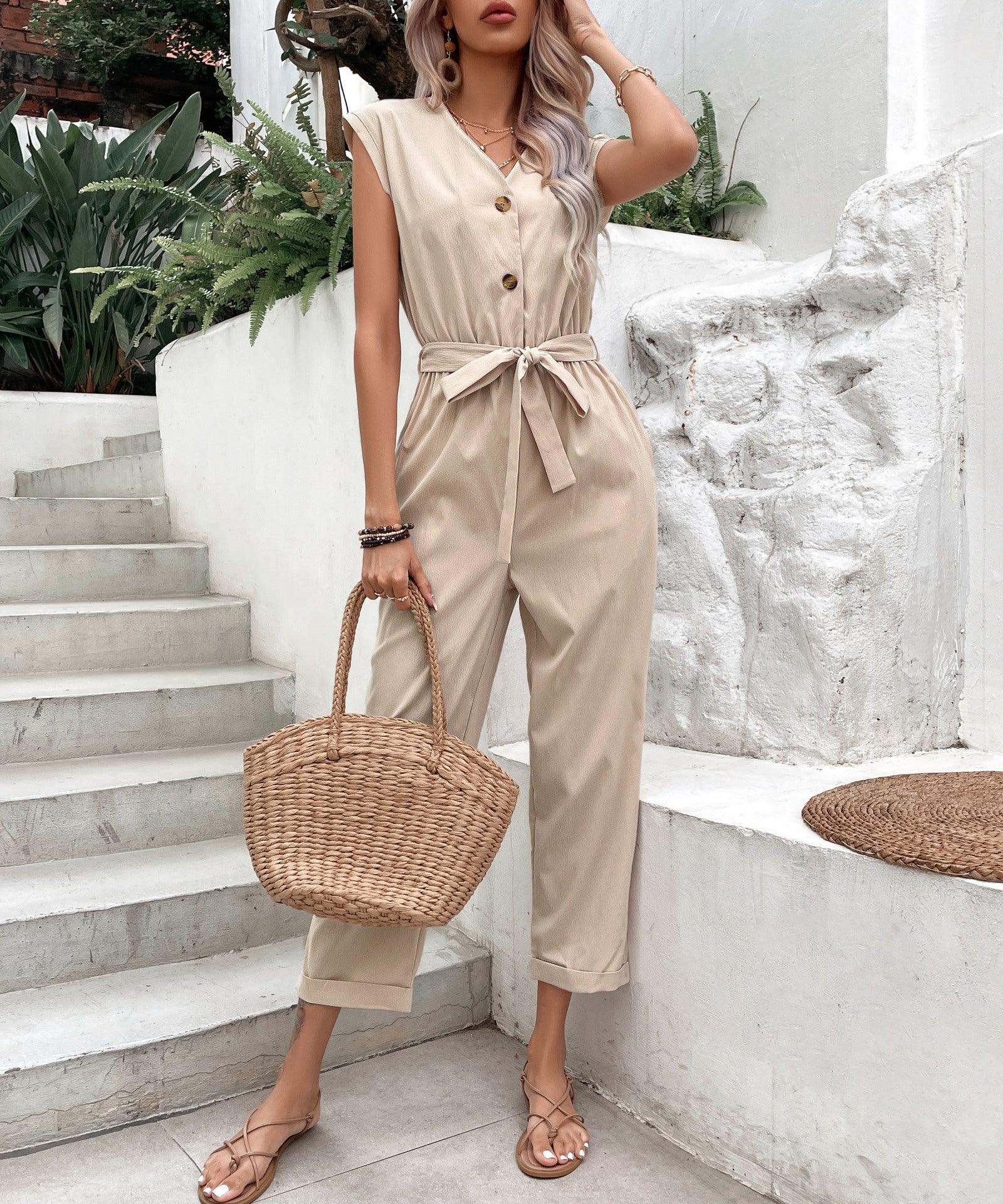 European Style V-neck Jumpsuit for Women | Casual Jumpsuits for Women