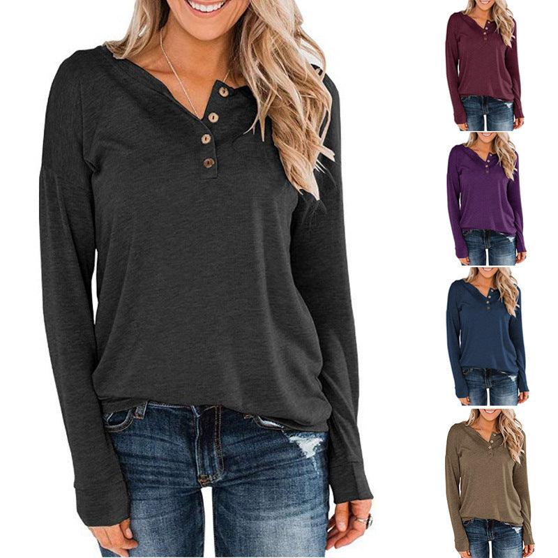 Button Neck Long Sleeve Top — Long Sleeve T-Shirt