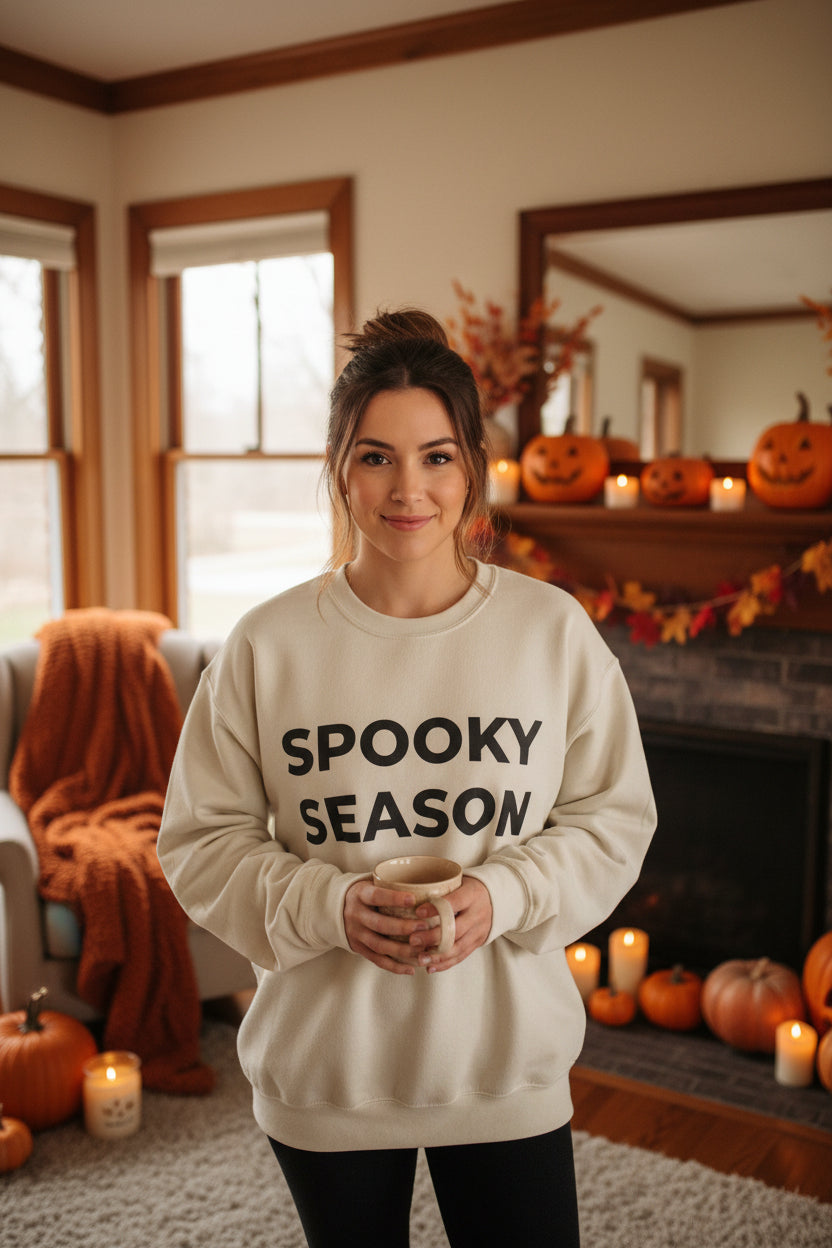 Women’s Spooky Season Sweatshirt, Halloween Graphic Crewneck, Fall Shirt