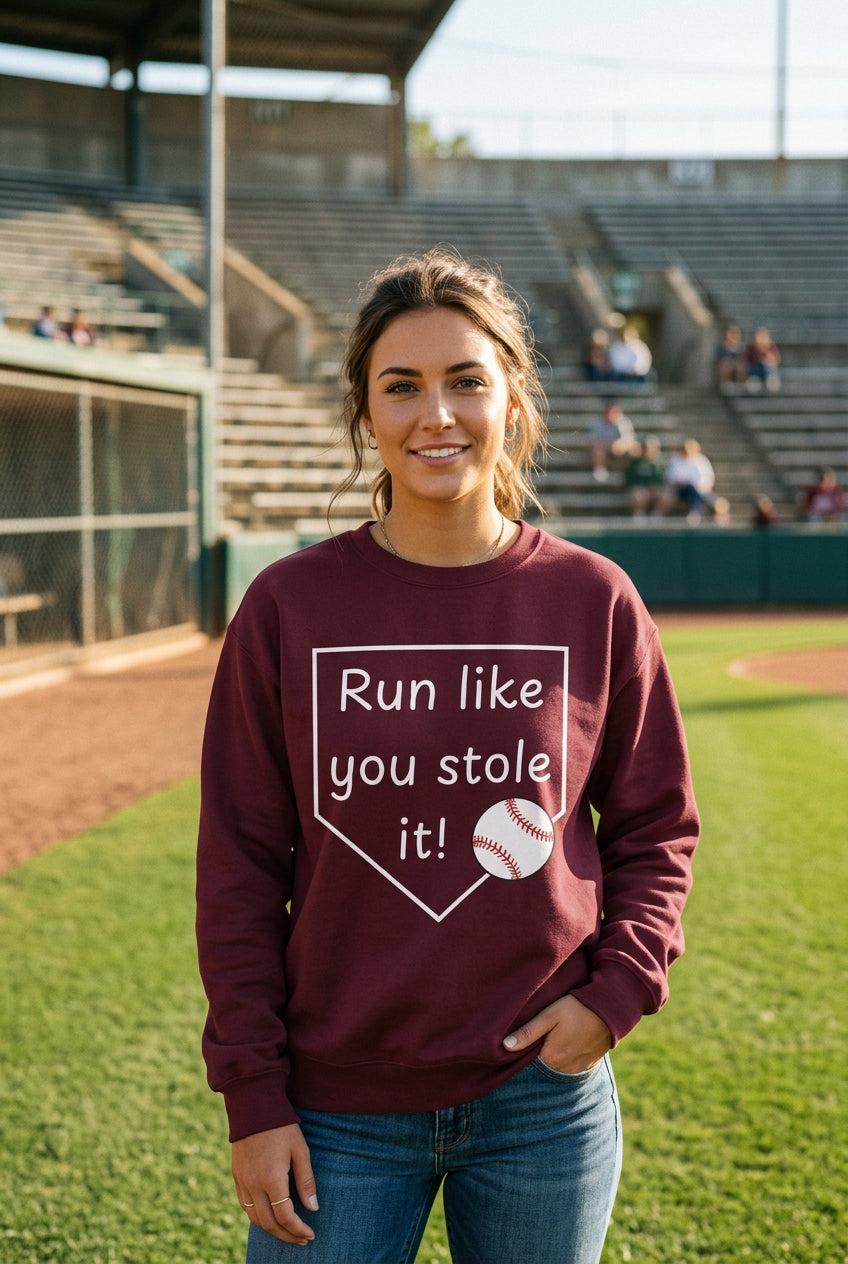 Run Like You Stole It Baseball Crewneck Sweatshirt