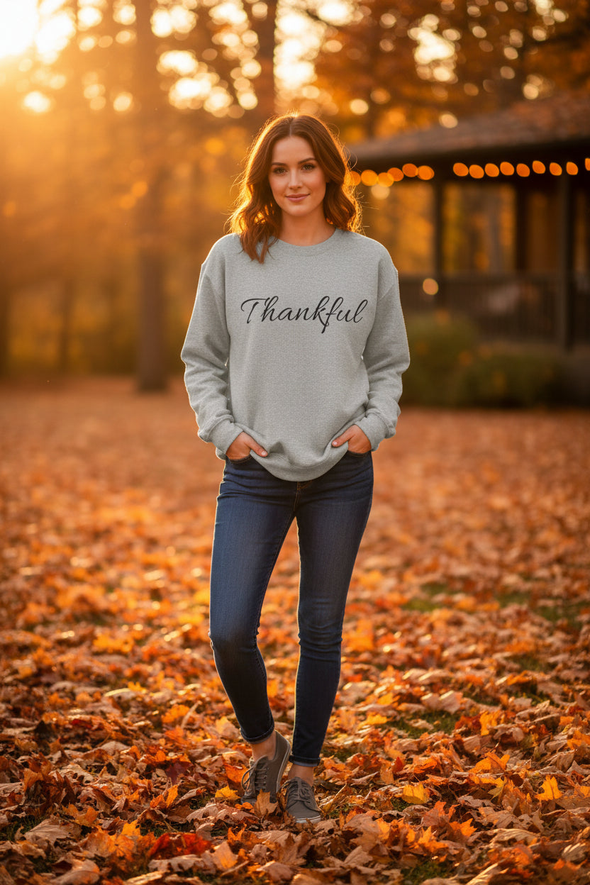 Thankful Crewneck Sweatshirt — Cozy Thanksgiving Pullover