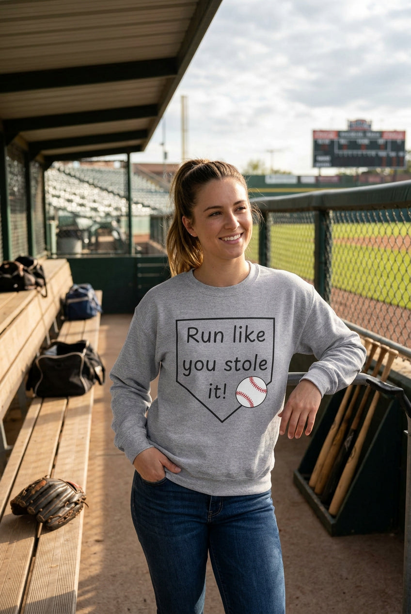 Run Like You Stole It Baseball Crewneck Sweatshirt