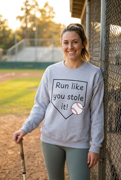 Run Like You Stole It Baseball Crewneck Sweatshirt