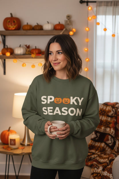 Women’s Spooky Season Pumpkin Sweatshirt, Halloween Graphic Crewneck, Fall Shirt