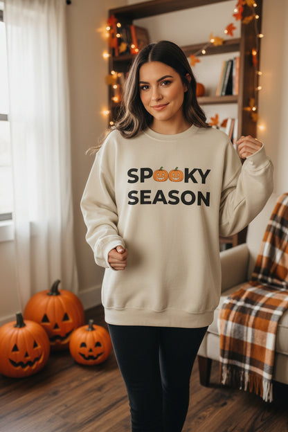 Women’s Spooky Season Pumpkin Sweatshirt, Halloween Graphic Crewneck, Fall Shirt