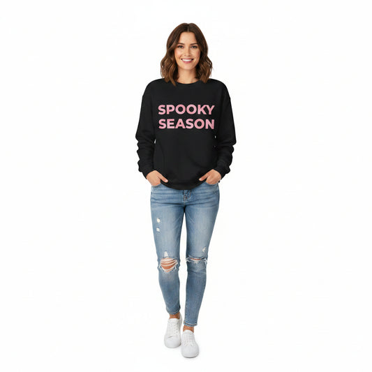 Women’s Spooky Season Sweatshirt, Light Pink Letters