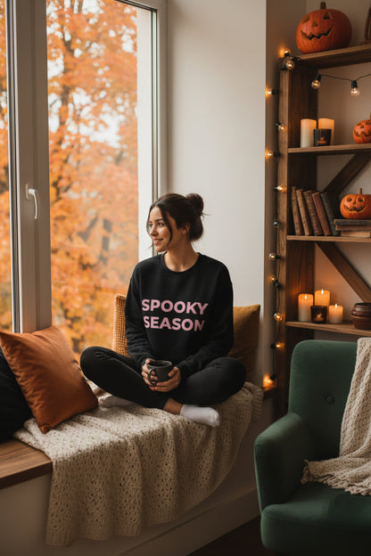 Women’s Spooky Season Sweatshirt, Light Pink Letters