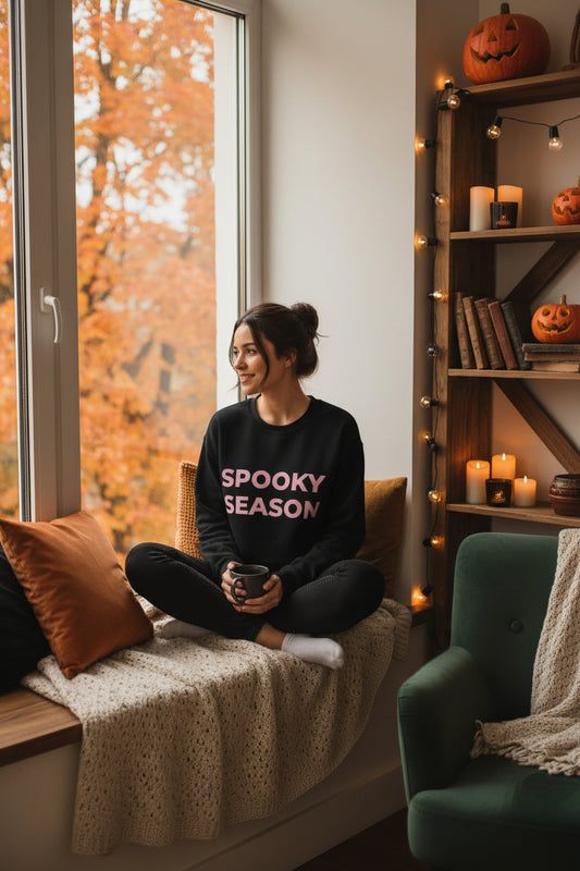 Women’s Spooky Season Sweatshirt, Light Pink Letters