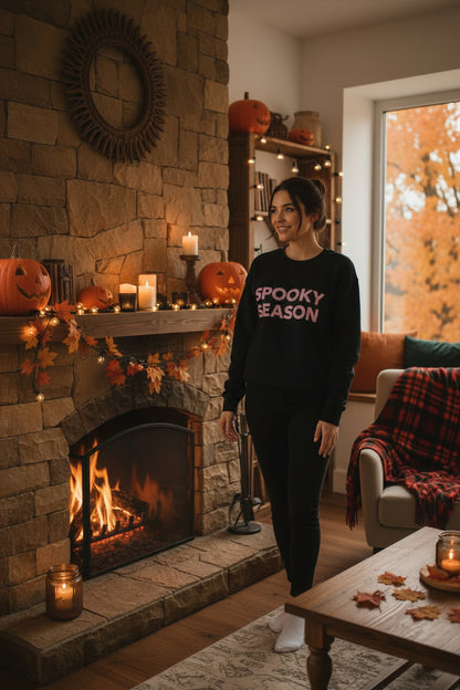 Women’s Spooky Season Sweatshirt, Light Pink Letters
