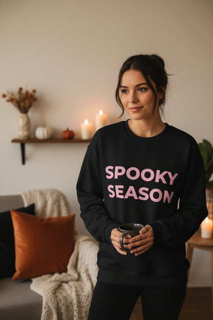 Women’s Spooky Season Sweatshirt, Light Pink Letters