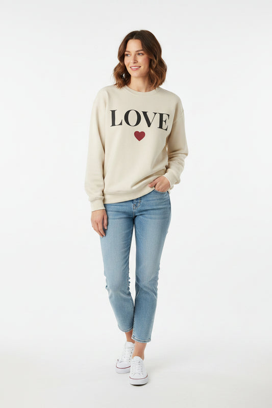 Women’s LOVE Sweatshirt, Cute Heart Graphic Crewneck, Romantic Casual Pullover