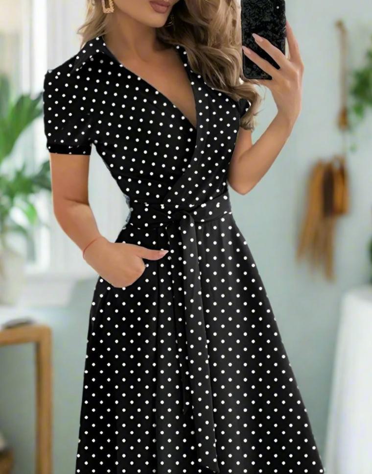 Elegant V-Neck Short Sleeve Dress — Timeless & Elegant Style