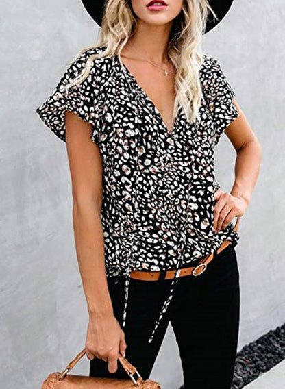 Chic Short Sleeve V-Neck Ladies Blouse | Timeless Fashion