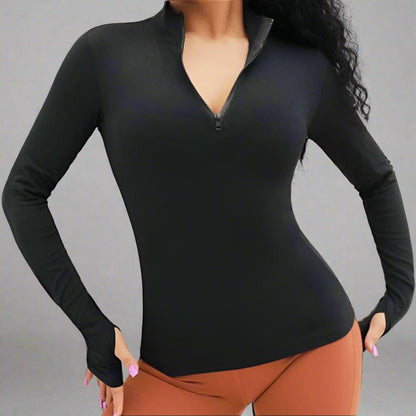 Quarter Zip Long Sleeve Top –  Stylish Women's Athletic Top