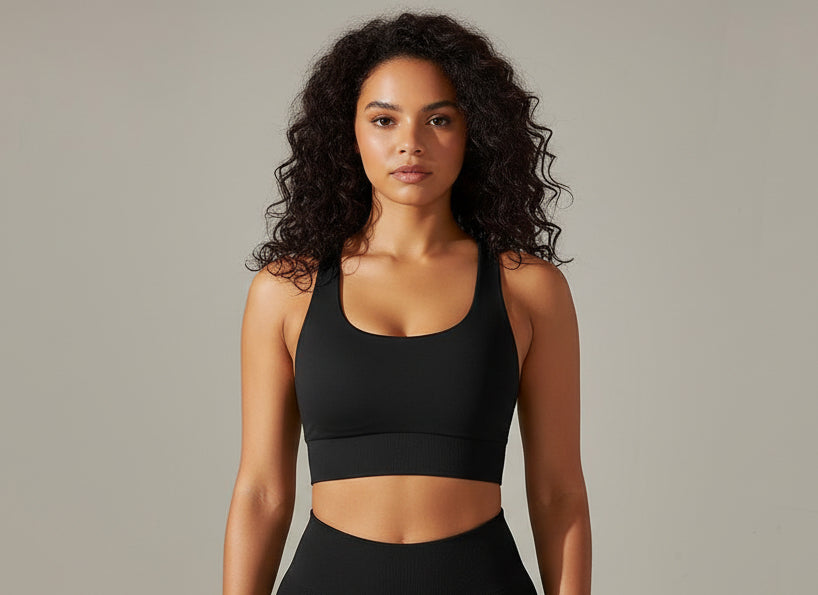 Woman in a black sports bra