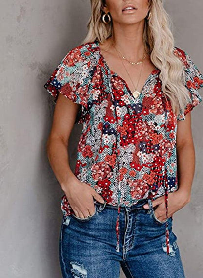 Chic Short Sleeve V-Neck Ladies Blouse | Timeless Fashion