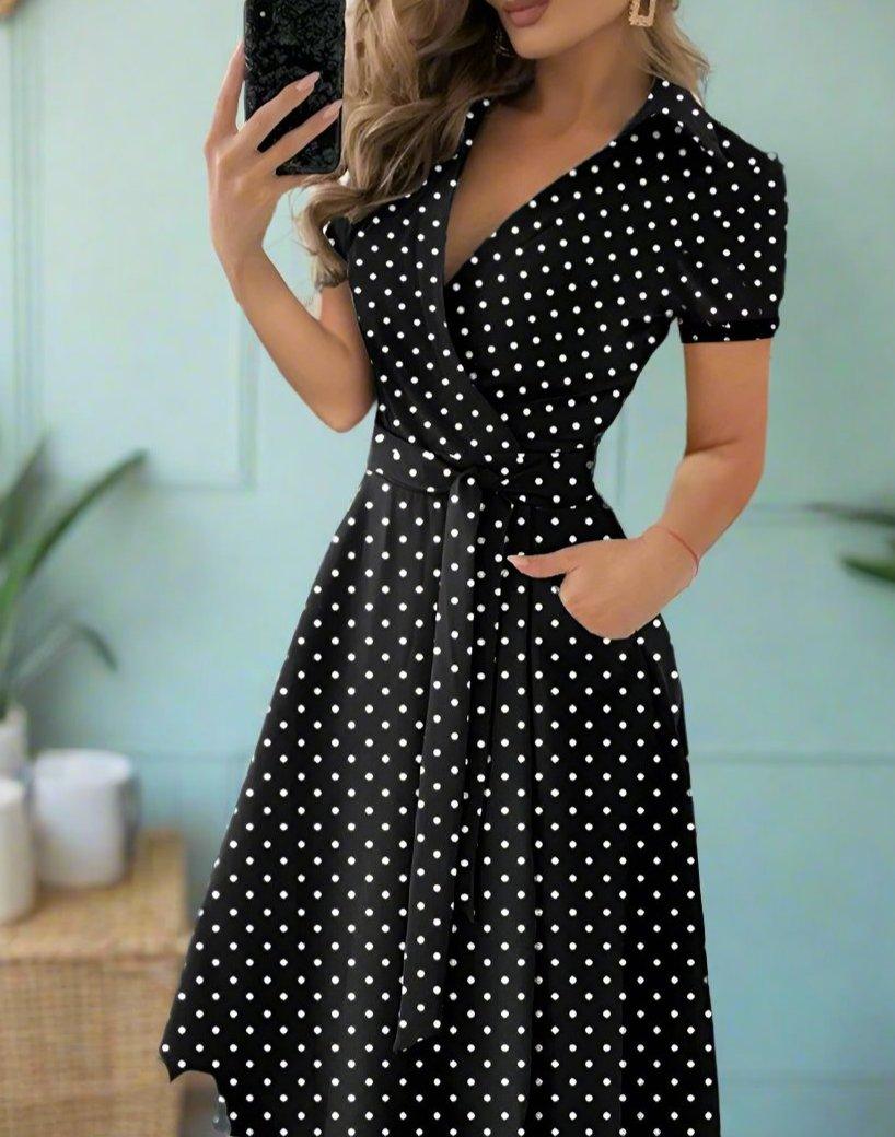 Elegant V-Neck Short Sleeve Dress — Timeless & Elegant Style