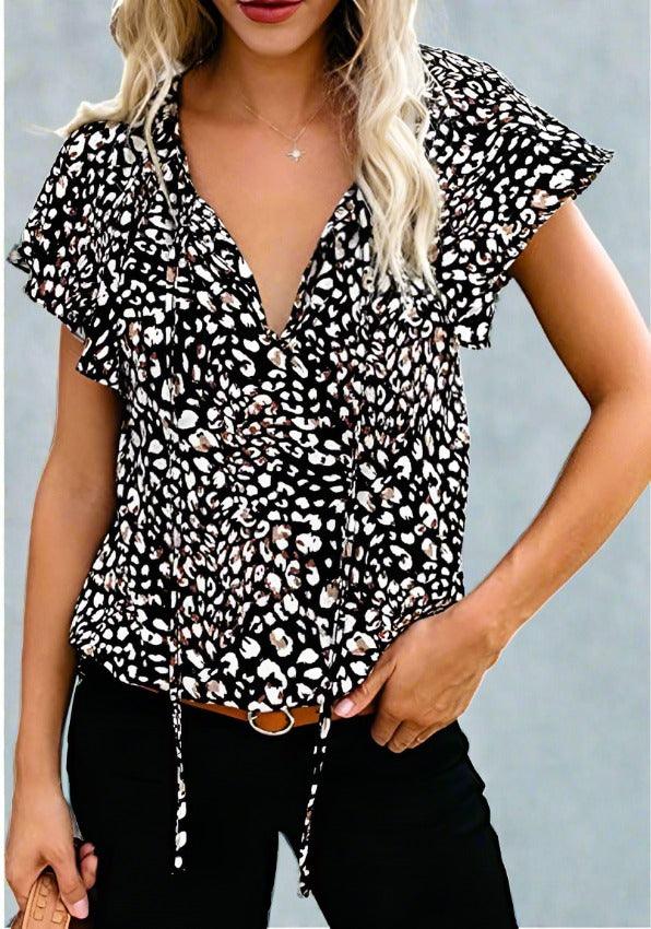 Chic Short Sleeve V-Neck Ladies Blouse | Timeless Fashion