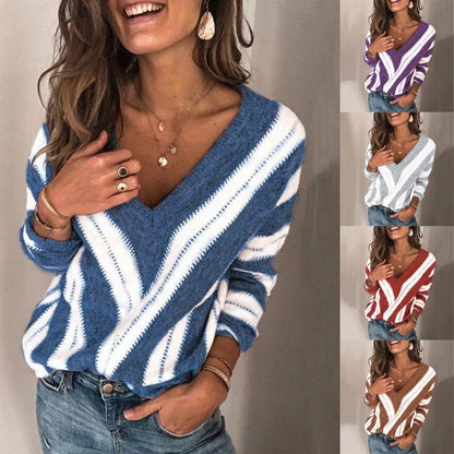 Casual Knitted Loose V-Neck Sweater — Cozy Women's Sweater