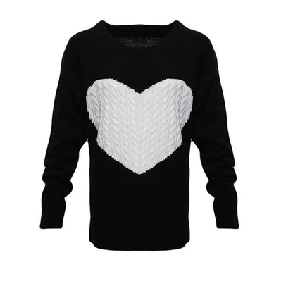 Heart Pattern Long Sleeve Knitted Pullover — Heart Pattern Sweater