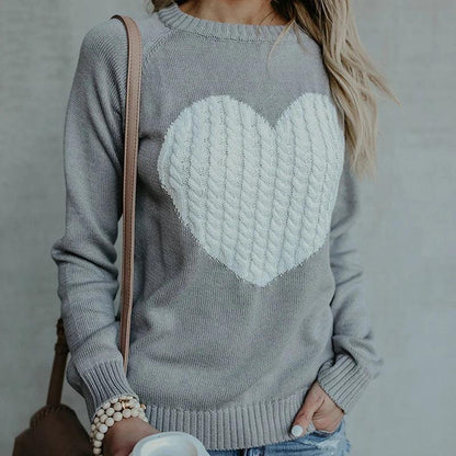 Heart Pattern Long Sleeve Knitted Pullover — Heart Pattern Sweater