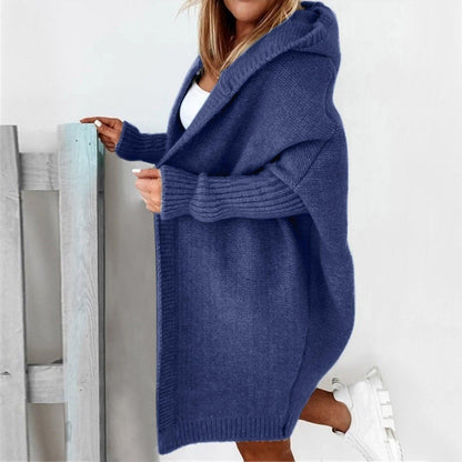 Long Knitted Cardigan — Hooded Women's Cardigan