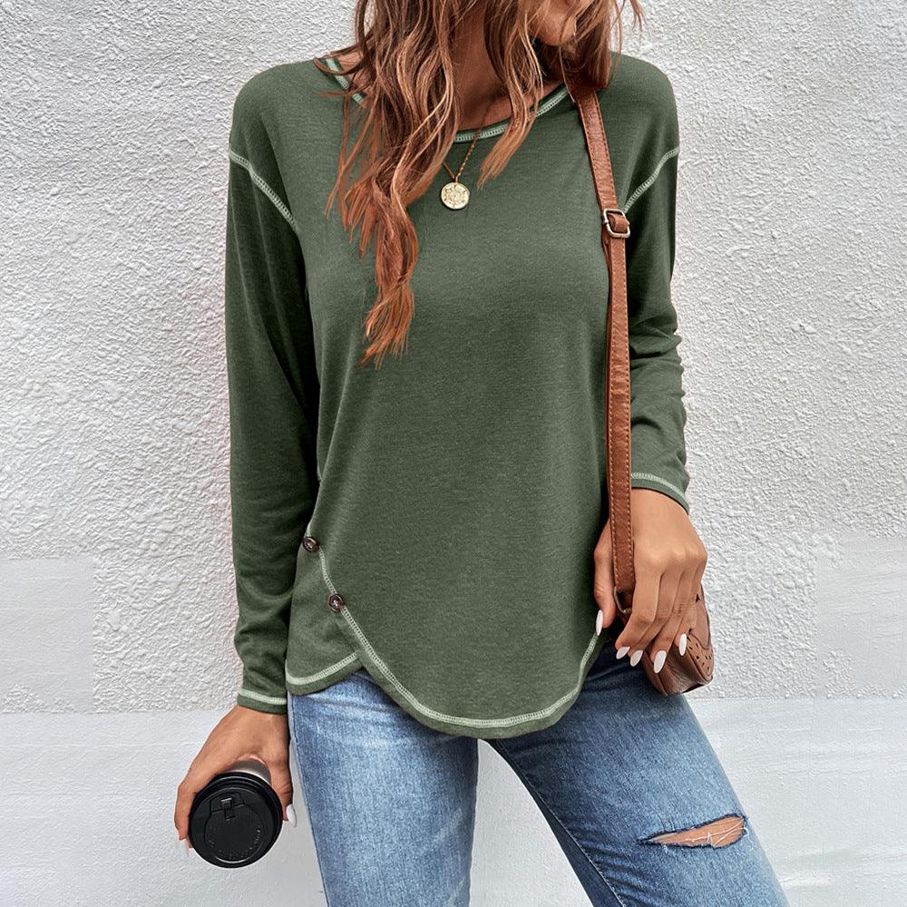 Button Detail Long Sleeve Shirt — Women's Long Sleeve T-Shirt