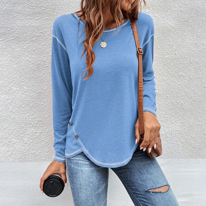 Button Detail Long Sleeve Shirt — Women's Long Sleeve T-Shirt