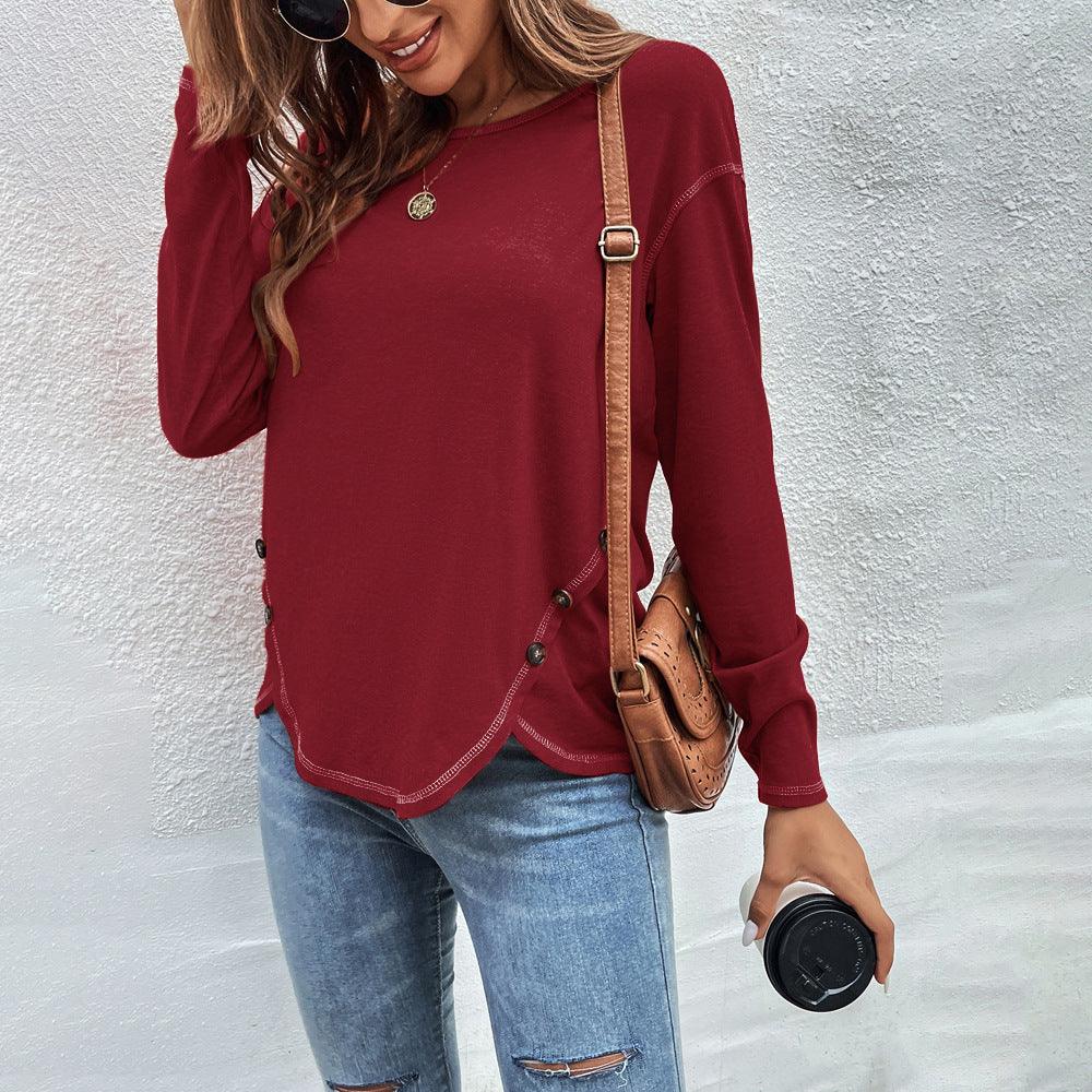 Button Detail Long Sleeve Shirt — Women's Long Sleeve T-Shirt