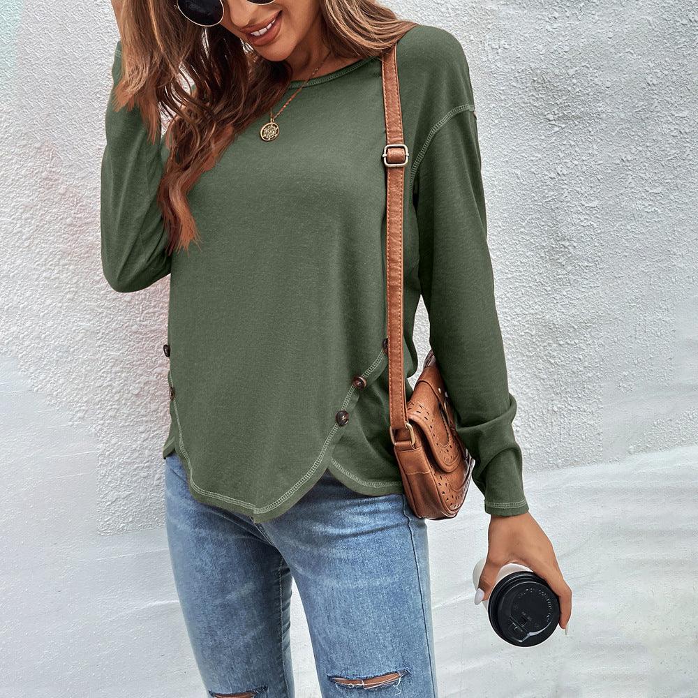 Button Detail Long Sleeve Shirt — Women's Long Sleeve T-Shirt