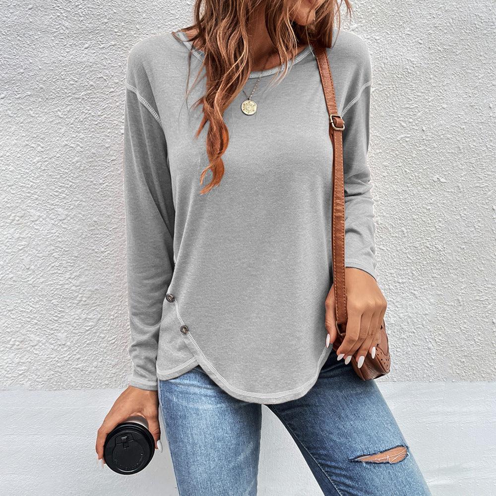 Button Detail Long Sleeve Shirt — Women's Long Sleeve T-Shirt