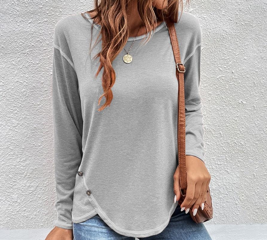 Button Detail Long Sleeve Shirt — Women's Long Sleeve T-Shirt