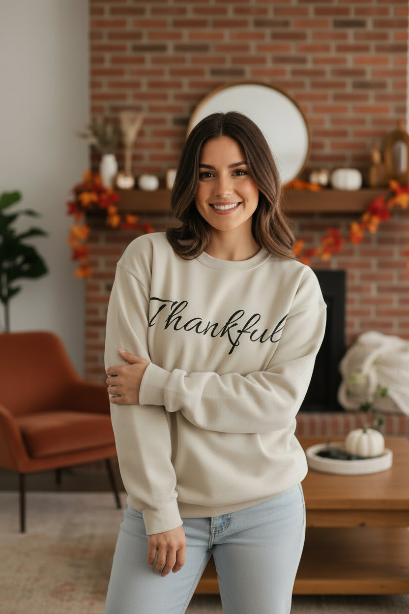 Thankful Crewneck Sweatshirt — Cozy Thanksgiving Pullover