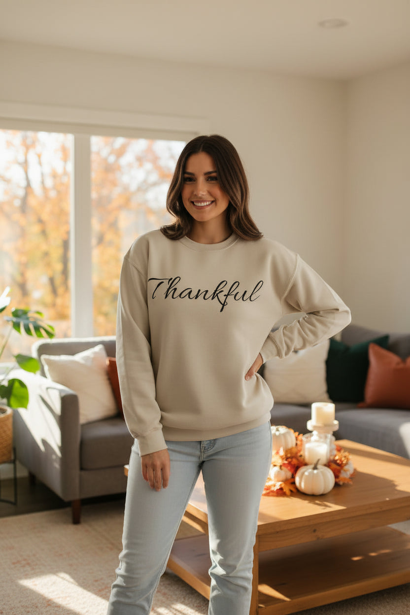 Thankful Crewneck Sweatshirt — Cozy Thanksgiving Pullover