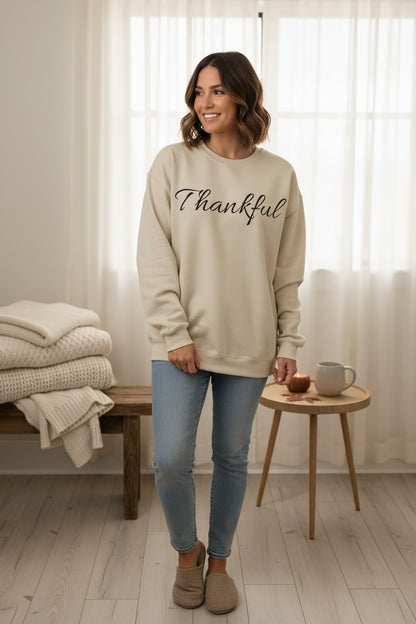 Thankful Crewneck Sweatshirt — Cozy Thanksgiving Pullover