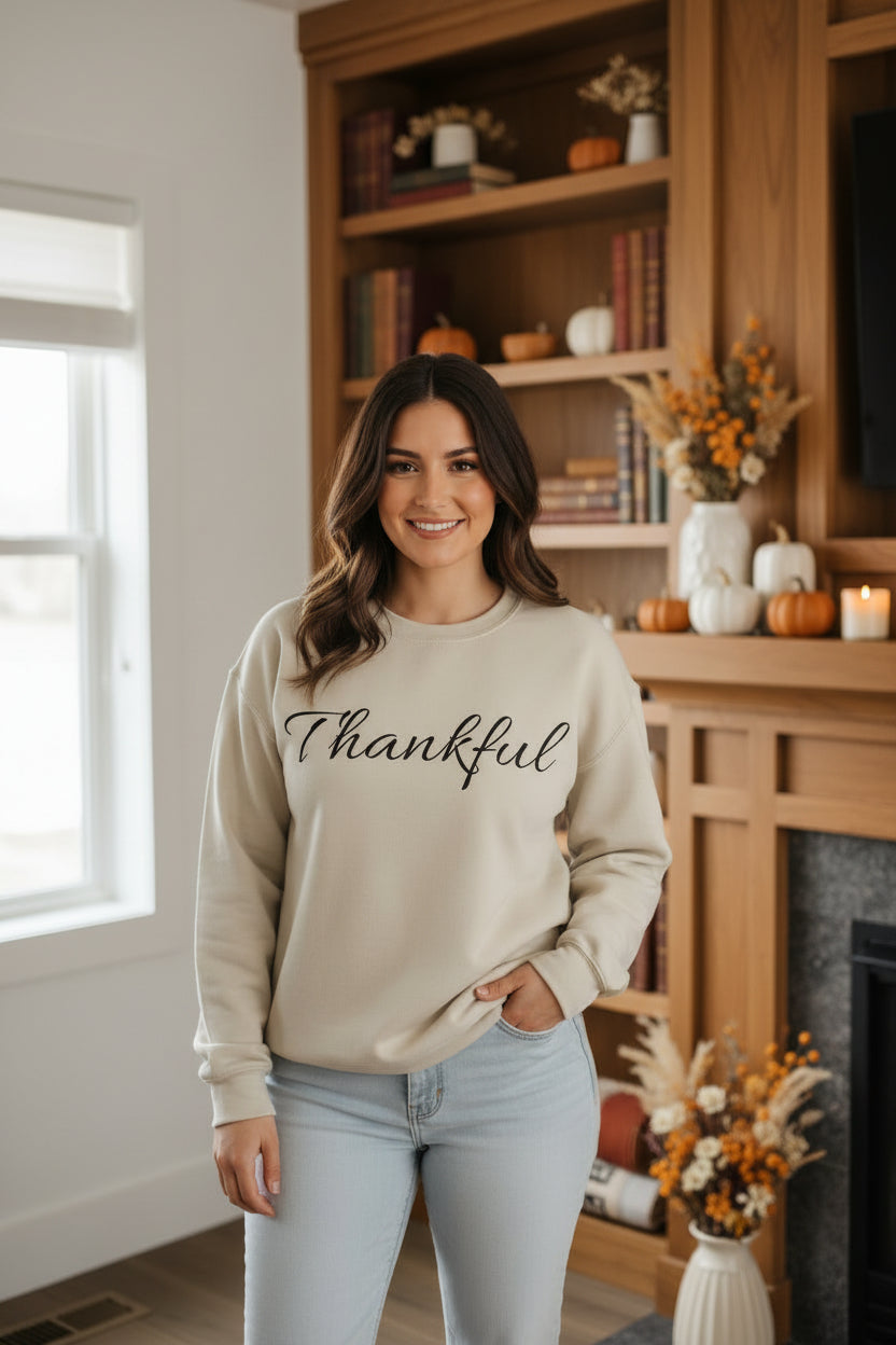 Thankful Crewneck Sweatshirt — Cozy Thanksgiving Pullover