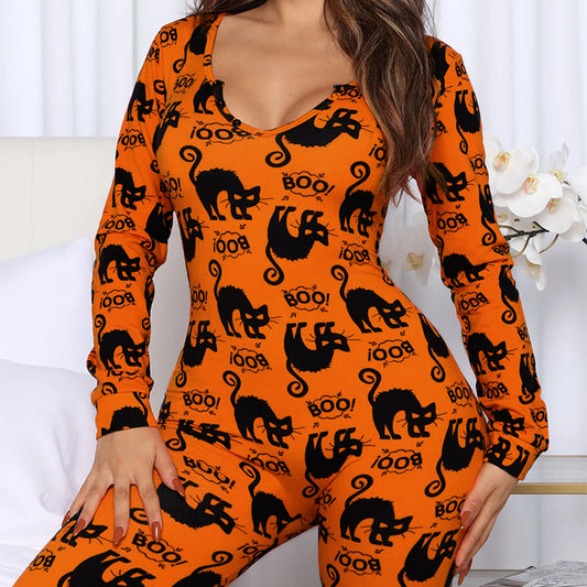 Women's Halloween Printed Jumpsuit