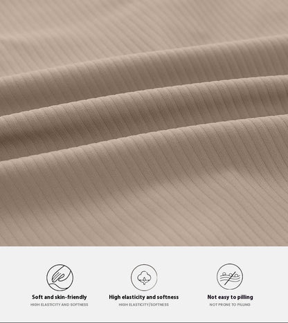 Textured fabric with properties listed below it