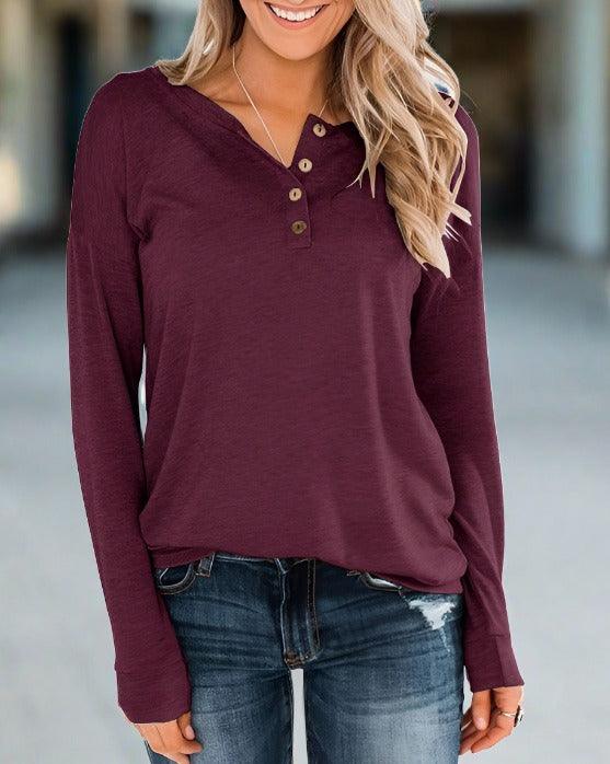 Button Neck Long Sleeve Top — Long Sleeve T-Shirt