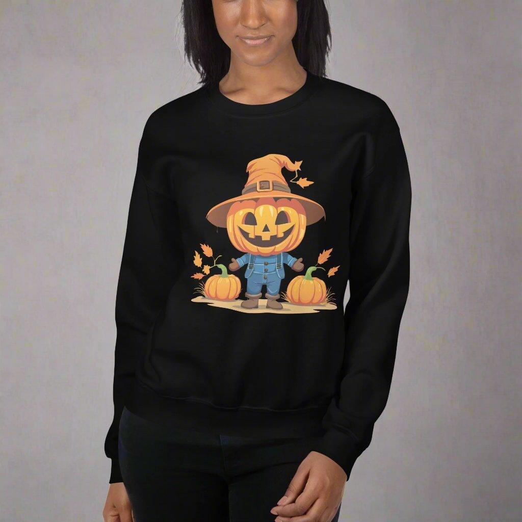 Jolly Scarecrow & Pumpkins Halloween Sweatshirt — Women's Sweatshirt