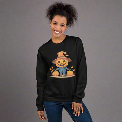 Jolly Scarecrow & Pumpkins Halloween Sweatshirt — Women's Sweatshirt