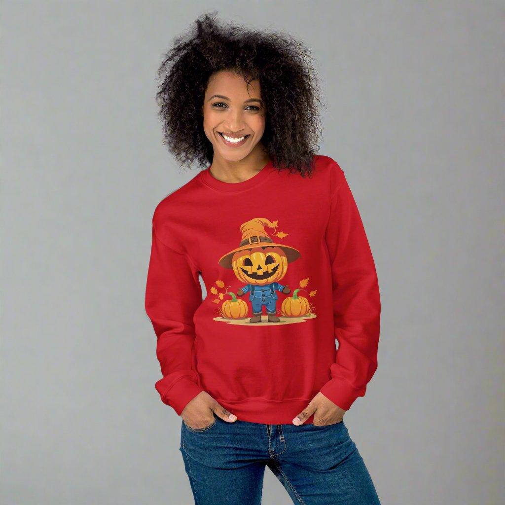 Jolly Scarecrow & Pumpkins Halloween Sweatshirt — Women's Sweatshirt