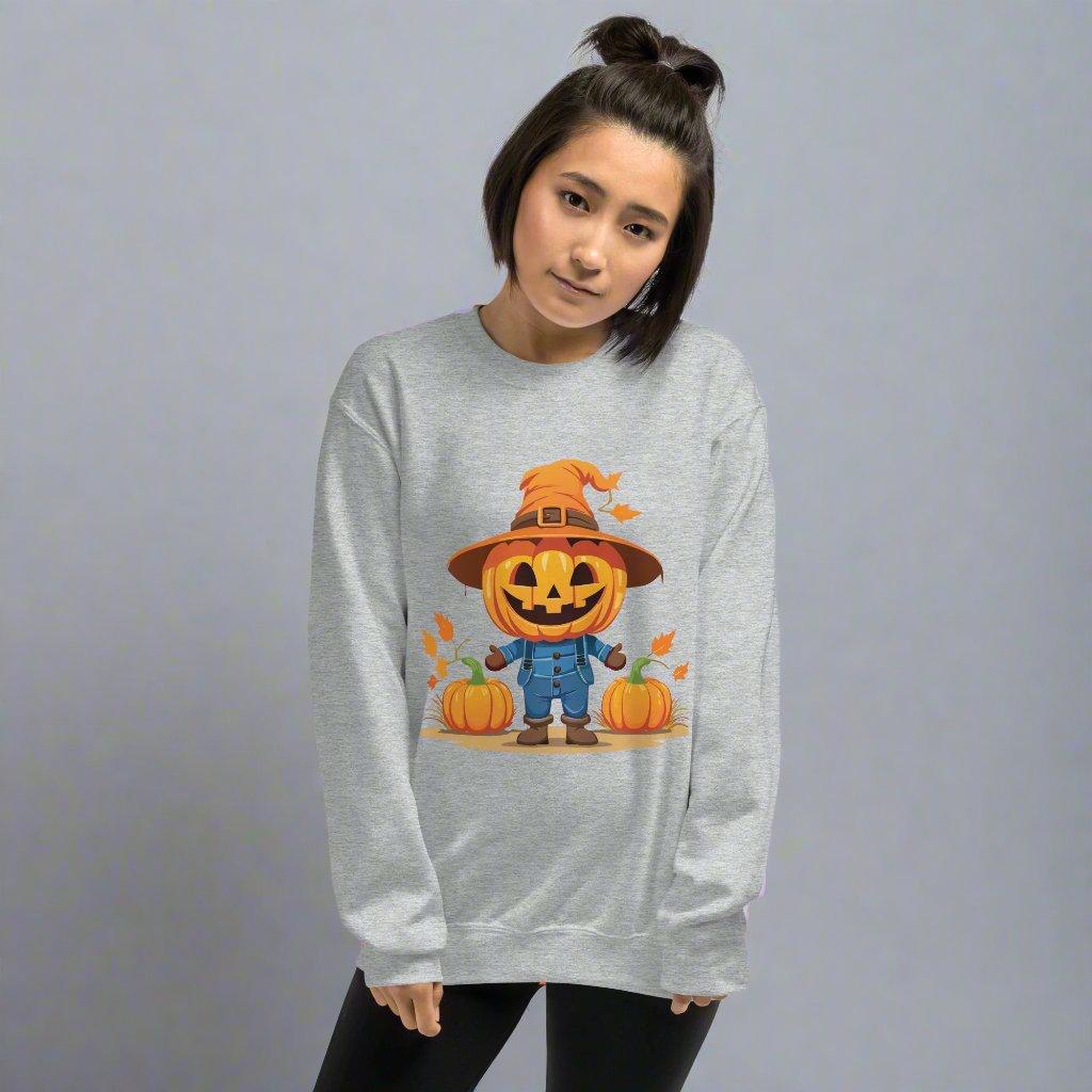 Jolly Scarecrow & Pumpkins Halloween Sweatshirt — Women's Sweatshirt