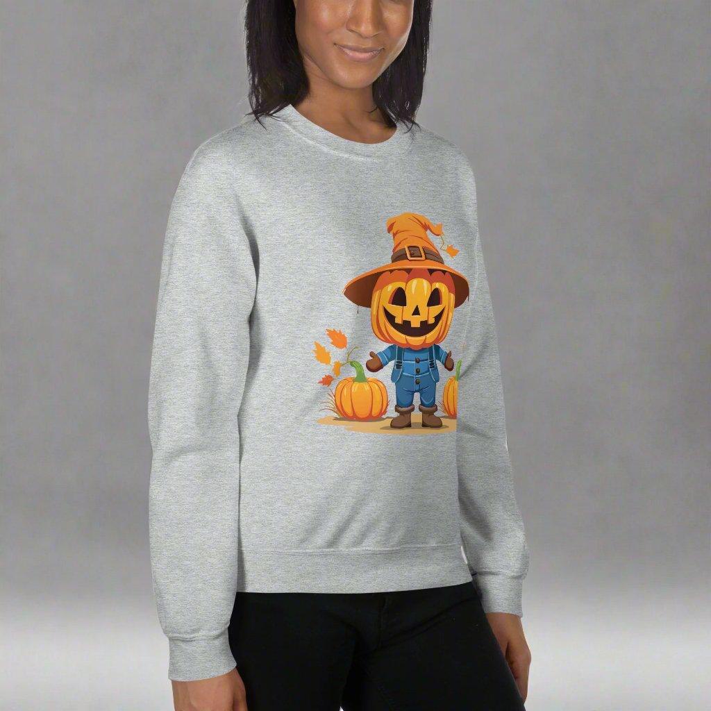 Jolly Scarecrow & Pumpkins Halloween Sweatshirt — Women's Sweatshirt